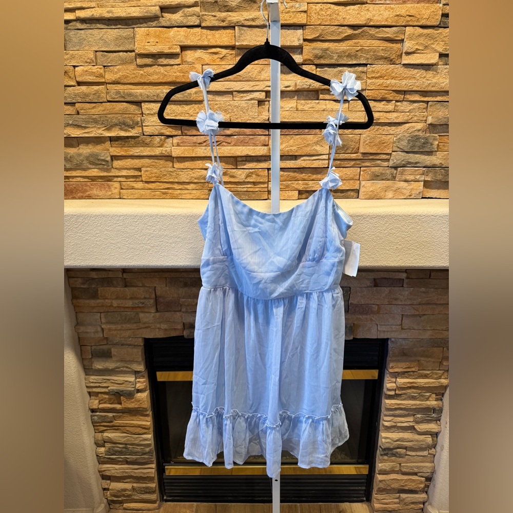 Lush Light Blue Midi Dress with Floral Straps Size XL